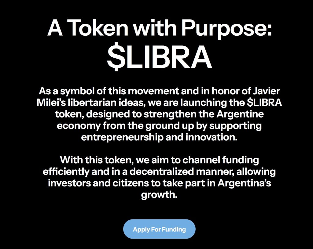 The Website description of the $LIBRA token